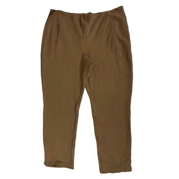 Chicos Ponte Knit Ankle Pants Size 1.5 (32x26) Camel Brown Faux Pockets Hem Slit - Picture 6 of 10
